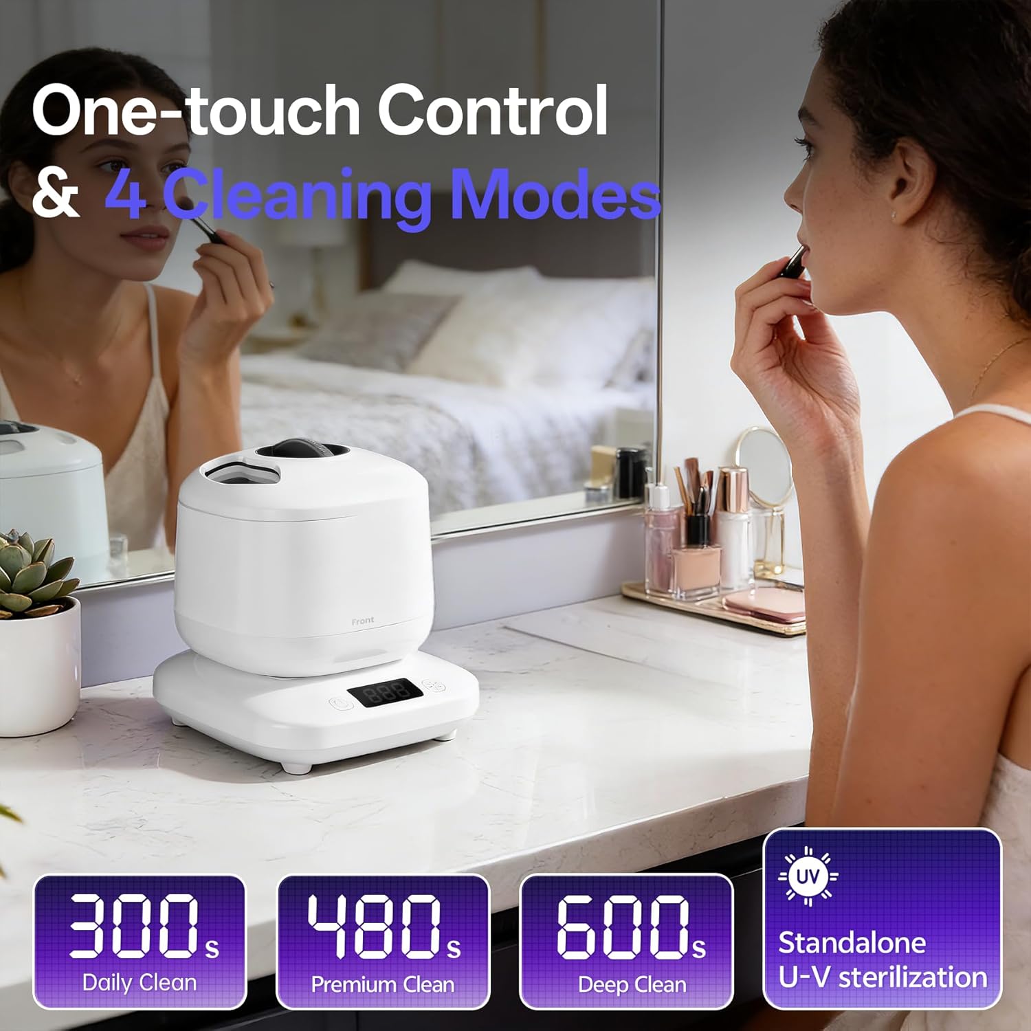 Ultrasonic Jewelry & Makeup Tool Cleaner, Retainer Cleaner,40000-42000Hz U-V Dual-Action, 4 Modes, 45dB Quiet, SUS304 DetachableTank, IPX7 Waterproof with Cleaning Kit for Rings, Watches, Brushes