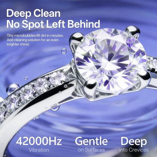 Ultrasonic Jewelry & Makeup Tool Cleaner, Retainer Cleaner,40000-42000Hz U-V Dual-Action, 4 Modes, 45dB Quiet, SUS304 DetachableTank, IPX7 Waterproof with Cleaning Kit for Rings, Watches, Brushes
