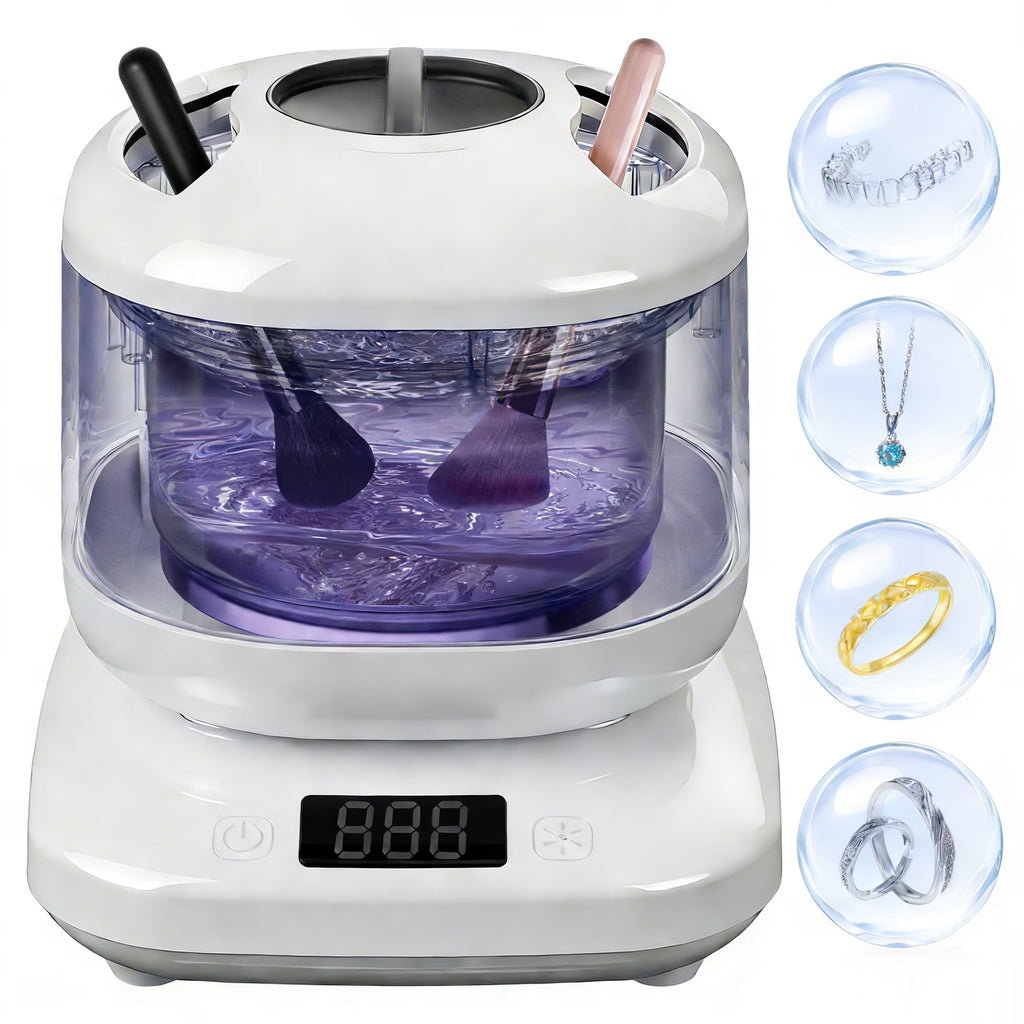 Ultrasonic Jewelry & Makeup Tool Cleaner, Retainer Cleaner,40000-42000Hz U-V Dual-Action, 4 Modes, 45dB Quiet, SUS304 DetachableTank, IPX7 Waterproof with Cleaning Kit for Rings, Watches, Brushes